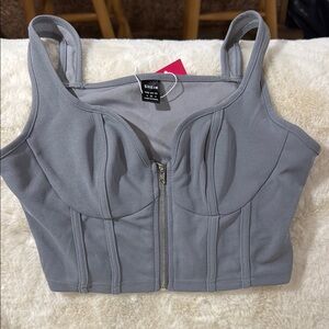 SHEIN Gray Zip-Up Crop Top